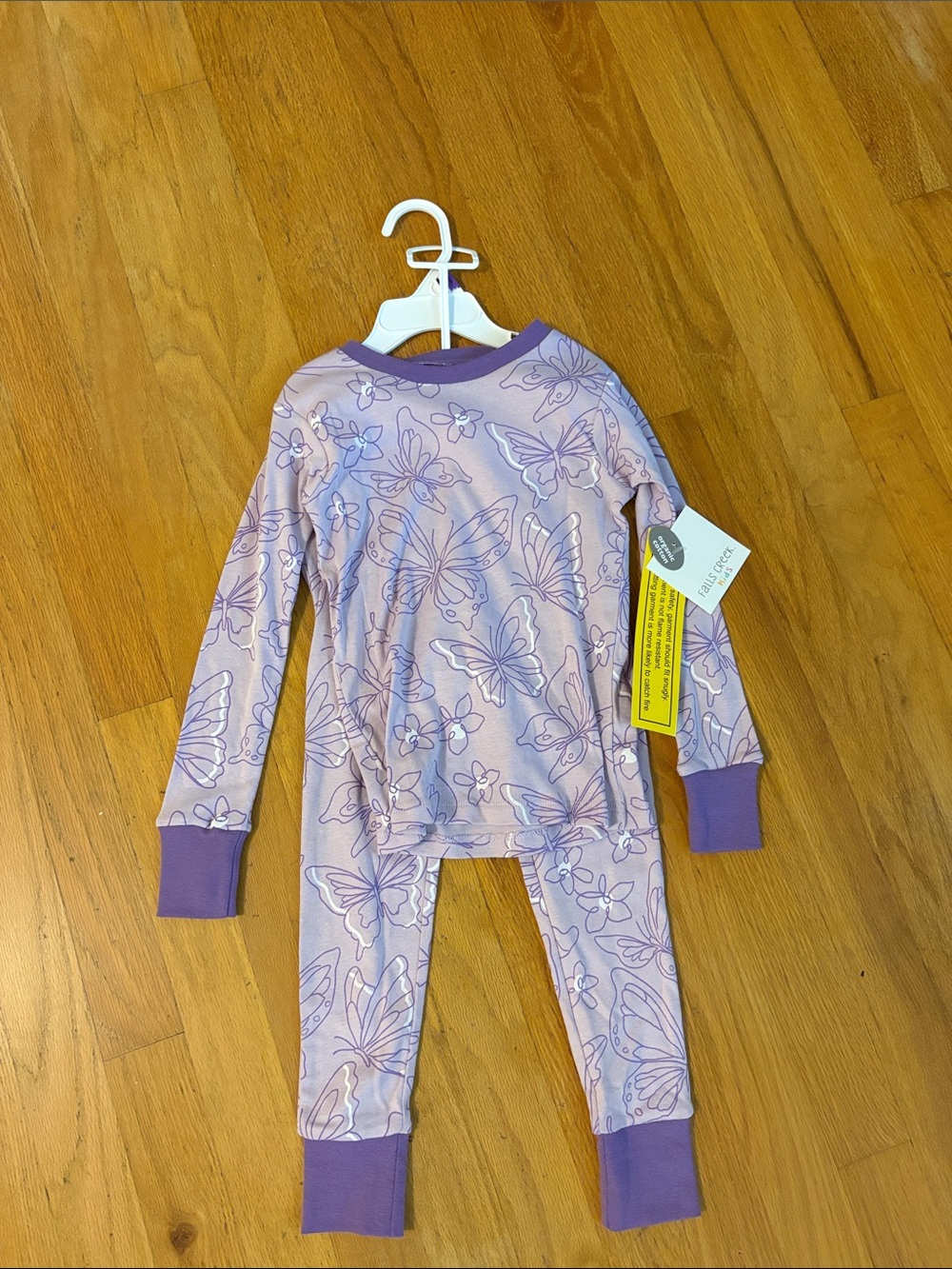 Falls Creek Lavender Butterfly Kids Pajama Set with Purple Cuffs